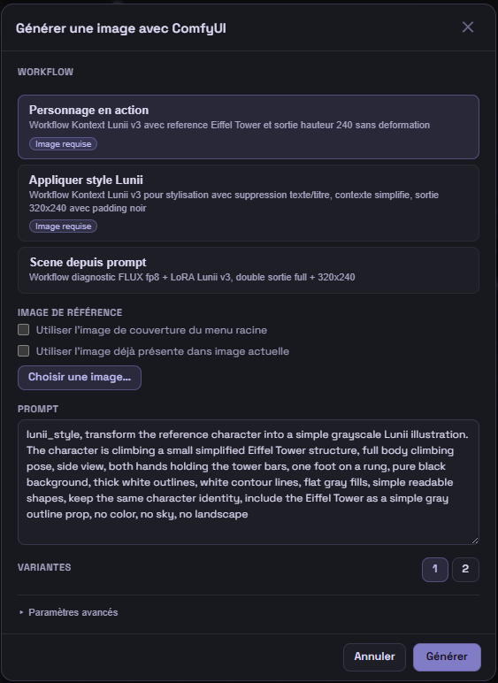 Génération d'une image avec un workflow ComfyUI