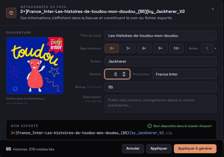 Métadonnées et couverture du pack