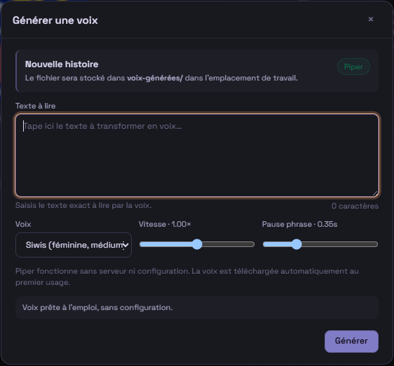 Génération locale d'une voix avec Piper